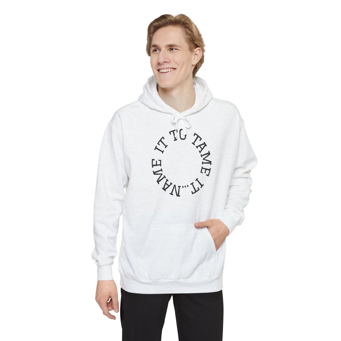 Unisex Garment-Dyed Hoodie with Inspirational Text and Color Wheel Design