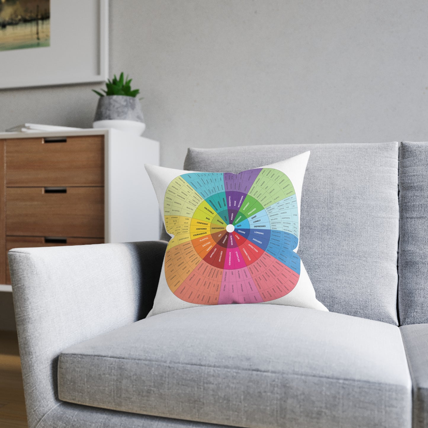 Emotional Support Square Pillow - Colorful Mood Chart Design