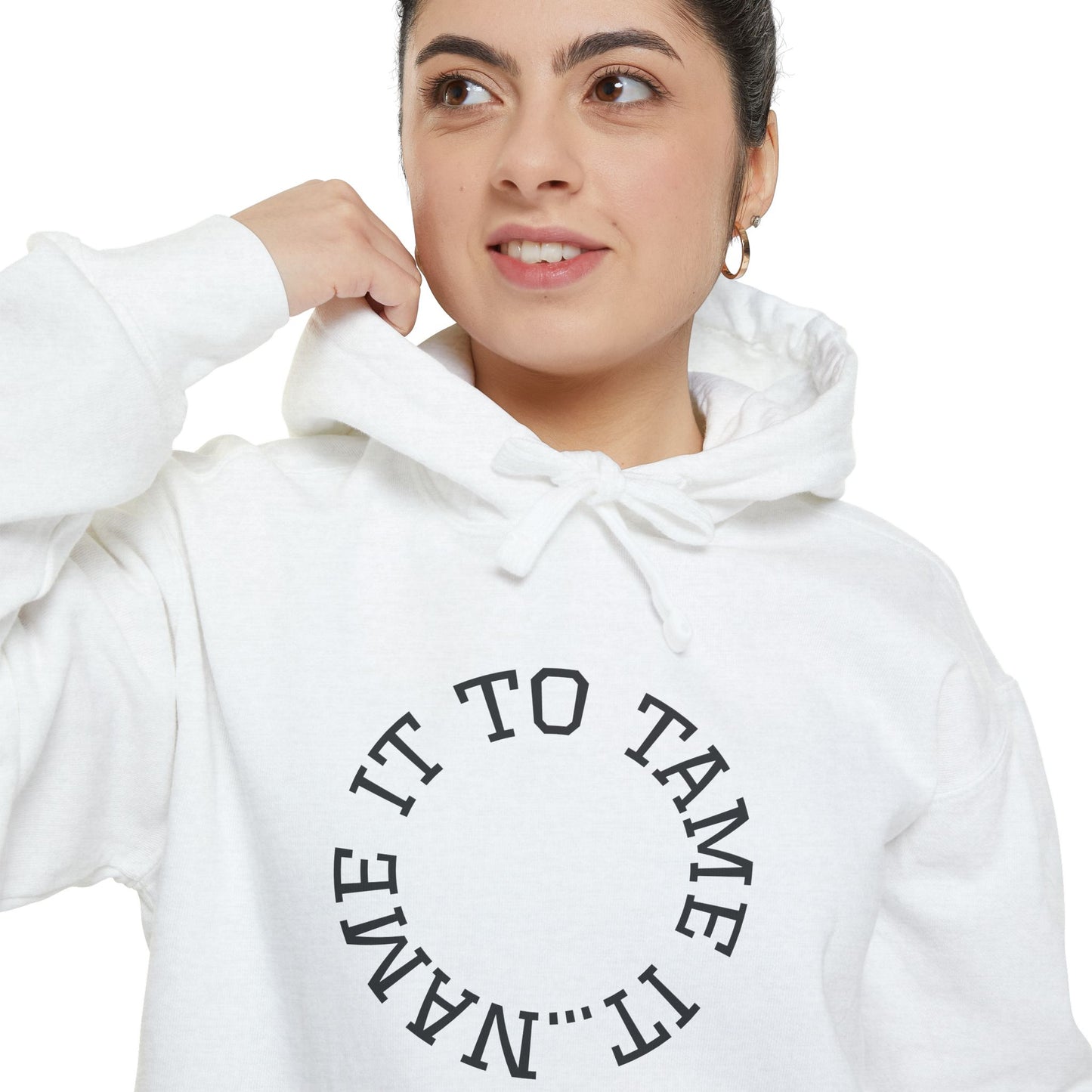 Unisex Garment-Dyed Hoodie with Inspirational Text and Color Wheel Design