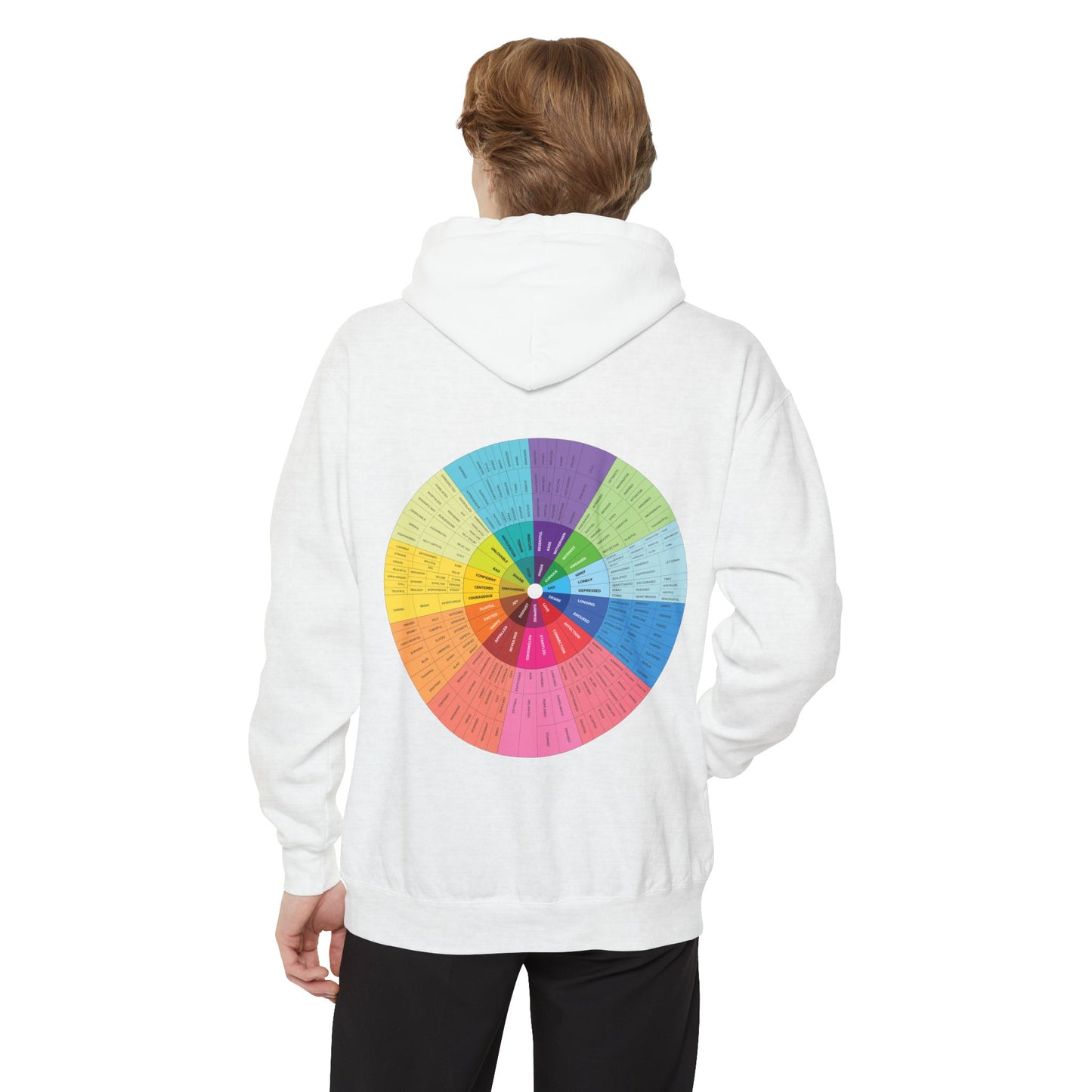 Unisex Garment-Dyed Hoodie with Inspirational Text and Color Wheel Design