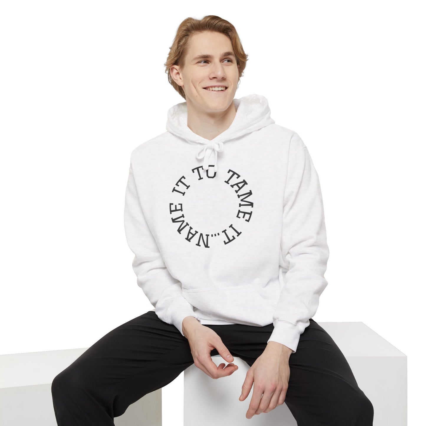 Unisex Garment-Dyed Hoodie with Inspirational Text and Color Wheel Design