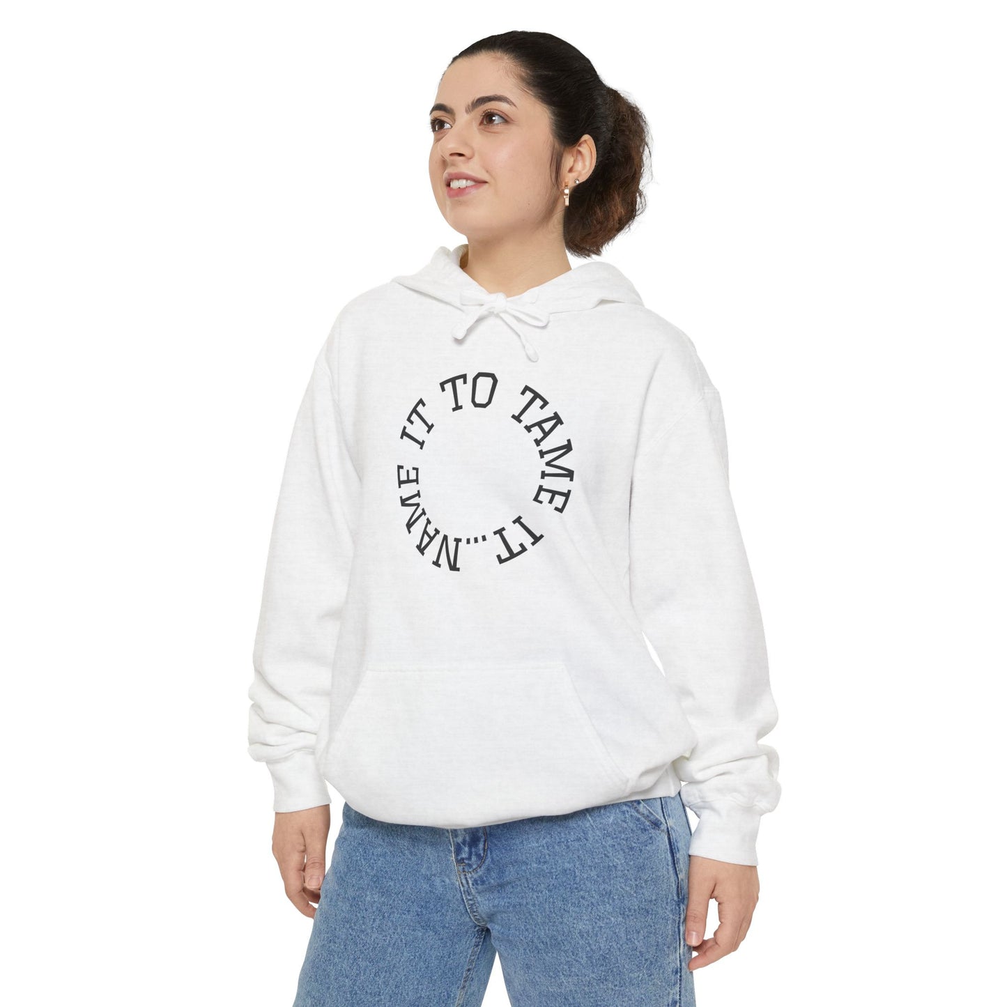 Unisex Garment-Dyed Hoodie with Inspirational Text and Color Wheel Design