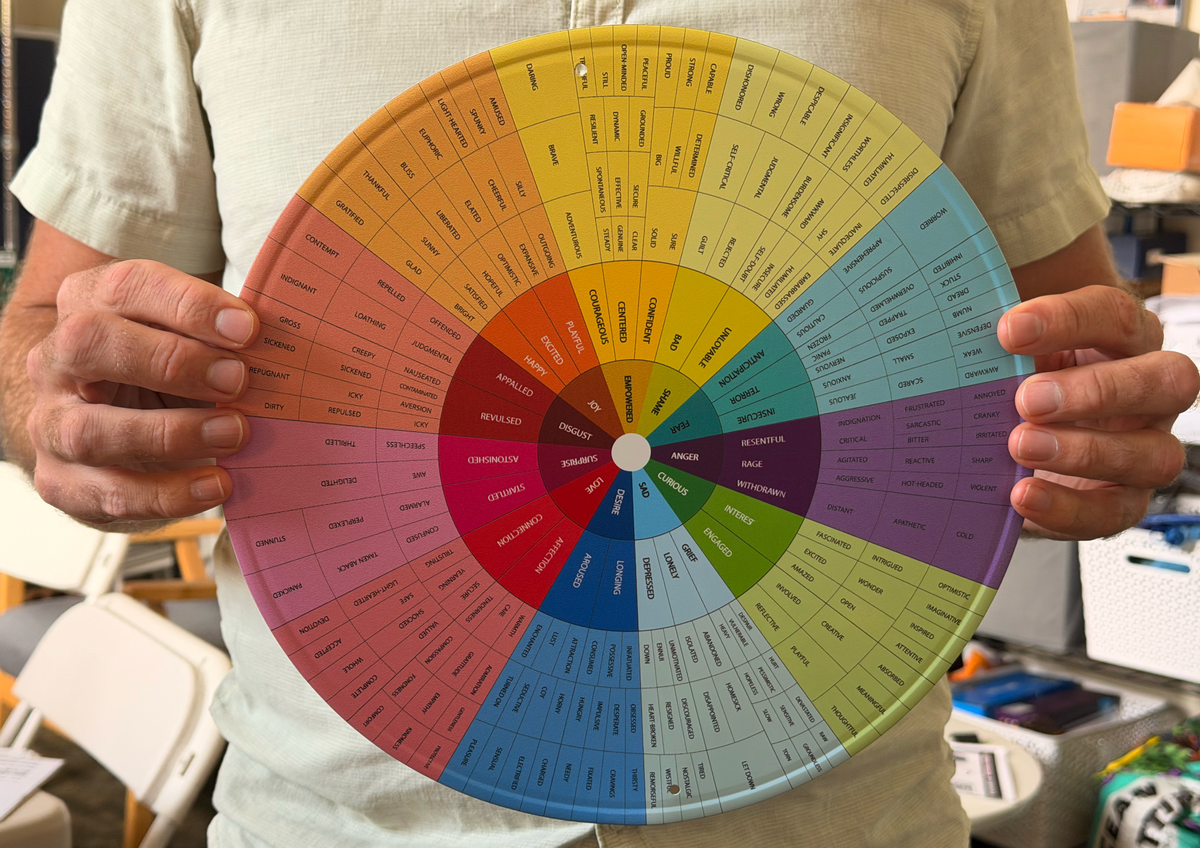 Person holding the 12-inch aluminum feeling wheel in both hands to show its size